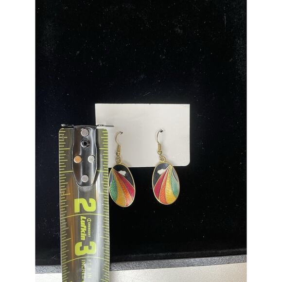 Vintage Gold Rainbow Oval Pierced Dangle Earrings Unique 80s - Picture 4 of 5
